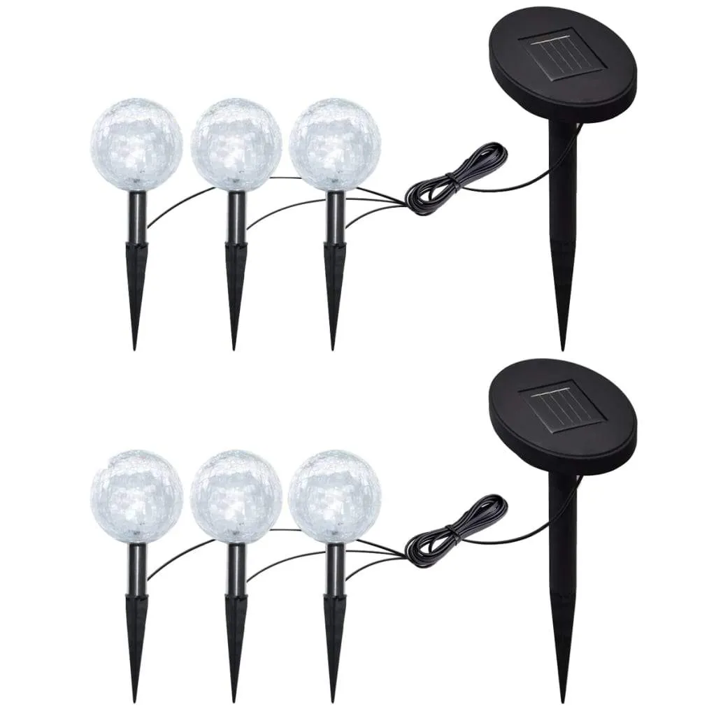 3/6X Solar Bowl Led Garden Lights With Spike Anchors & Solar Panel