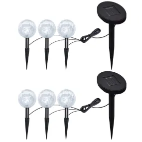 3/6X Solar Bowl Led Garden Lights With Spike Anchors & Solar Panel