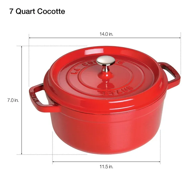 7-Quart Cast Iron Round Cocotte Dutch Oven - Cherry