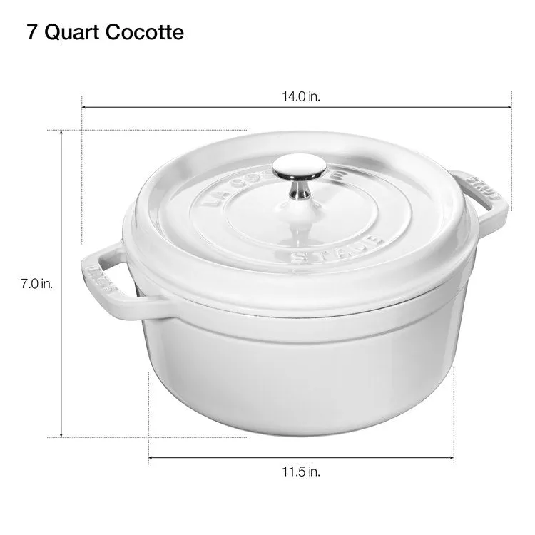 7-Quart Cast Iron Round Cocotte Dutch Oven - White