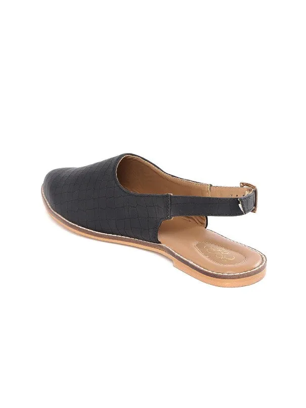 Black Textured V-Shape Buckled Slipons