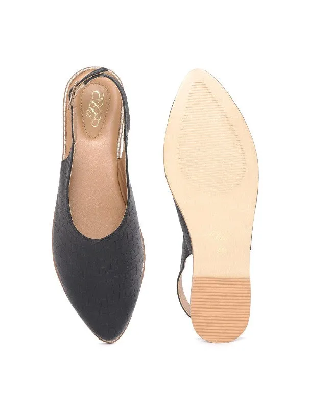 Black Textured V-Shape Buckled Slipons