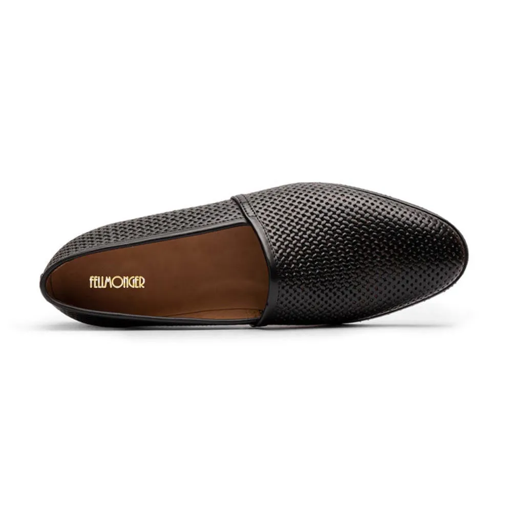 Black Woven Leather King Slipons