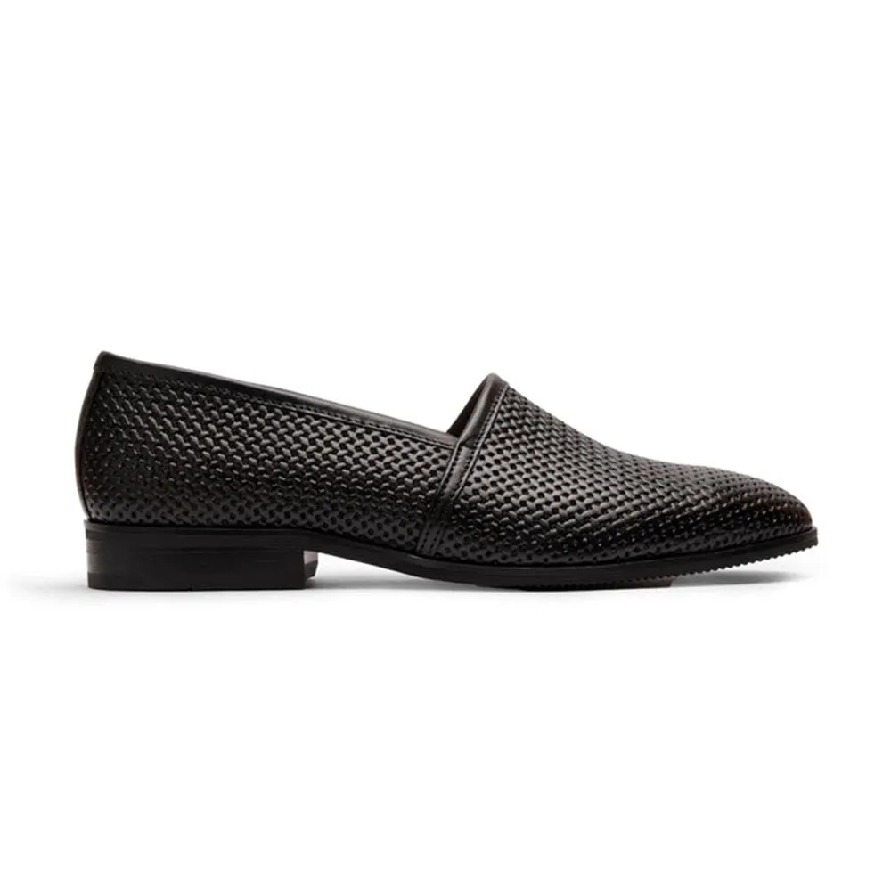 Black Woven Leather King Slipons