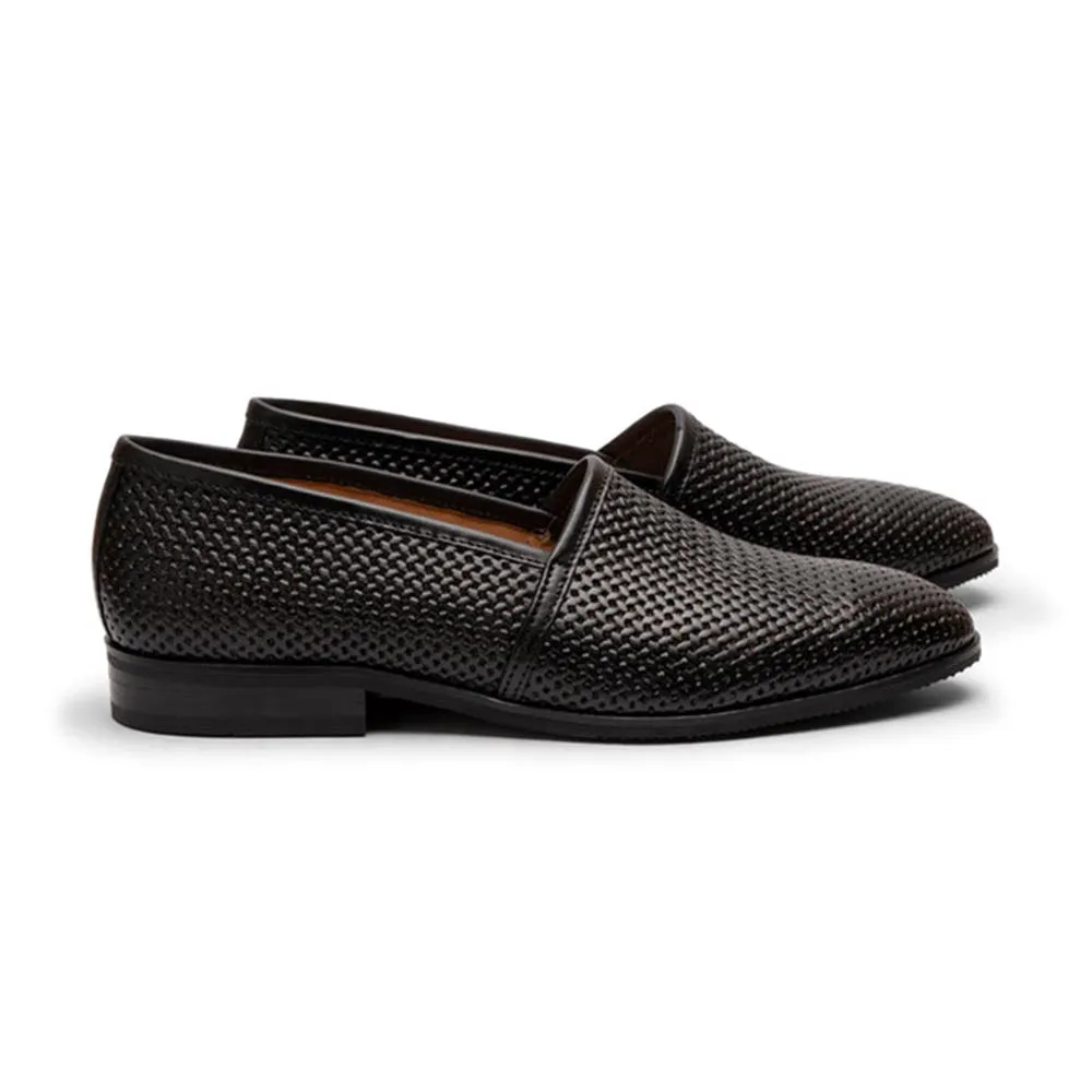 Black Woven Leather King Slipons