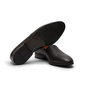 Black Woven Leather King Slipons