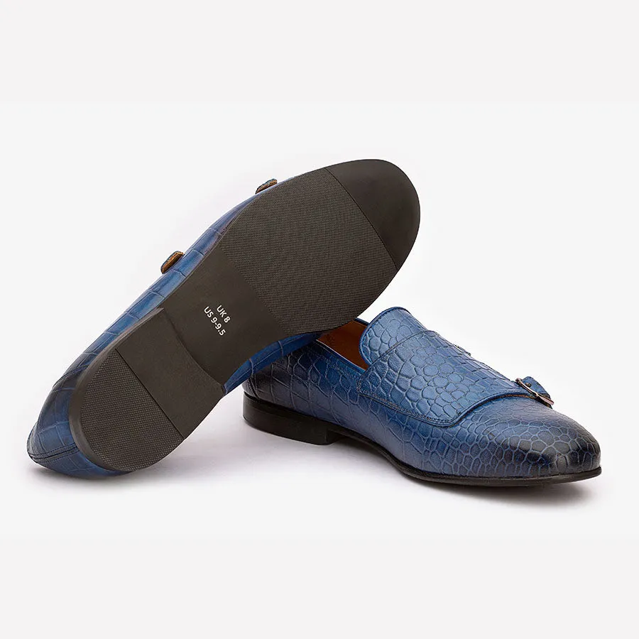 Blue Croco Double Monk Slipons