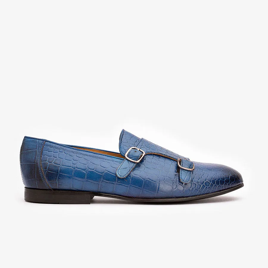 Blue Croco Double Monk Slipons