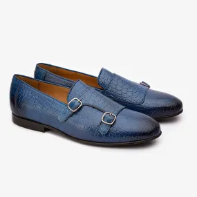Blue Croco Double Monk Slipons