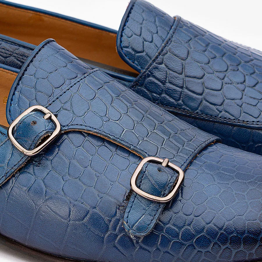Blue Croco Double Monk Slipons