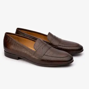 Brown Croco Penny Slipons