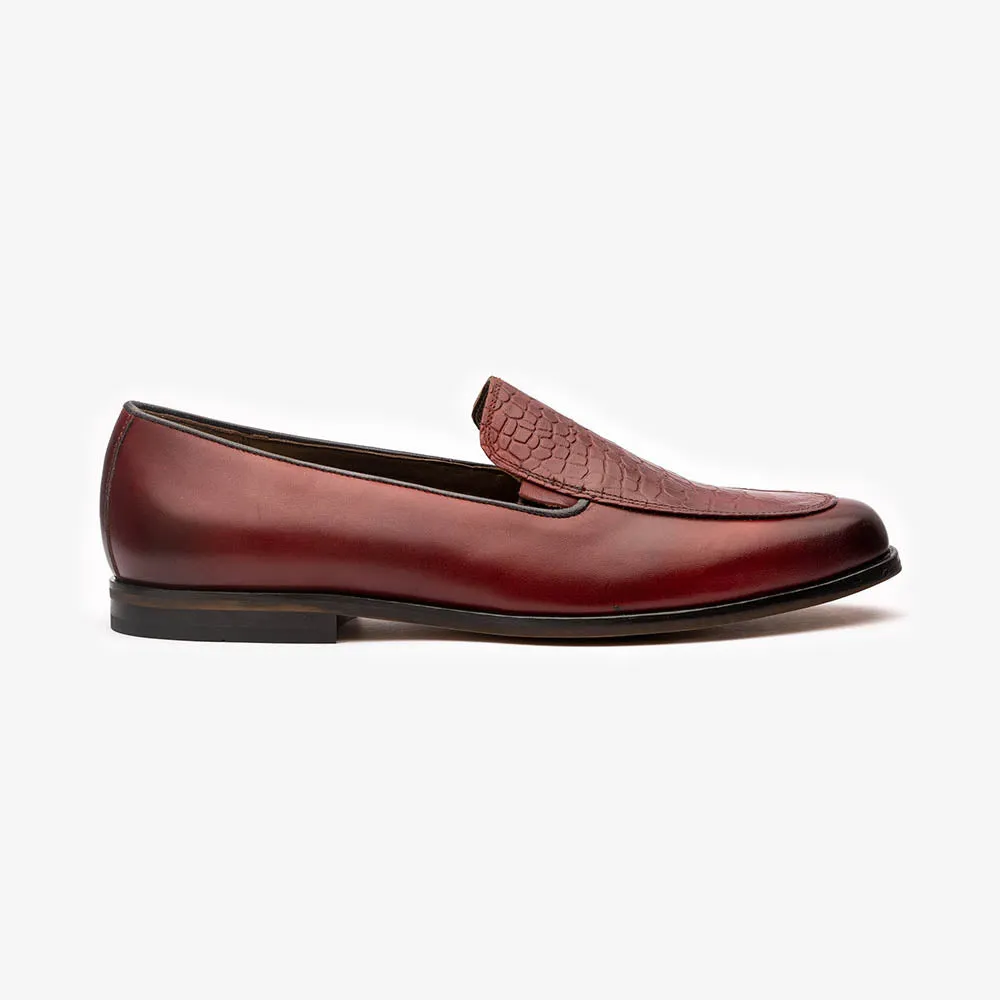 Burgundy Slipons with Croco Details