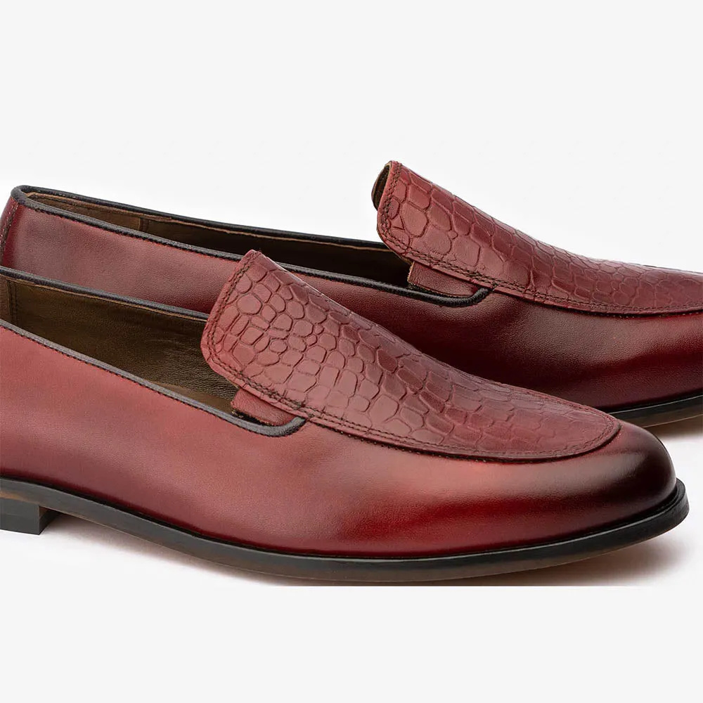Burgundy Slipons with Croco Details