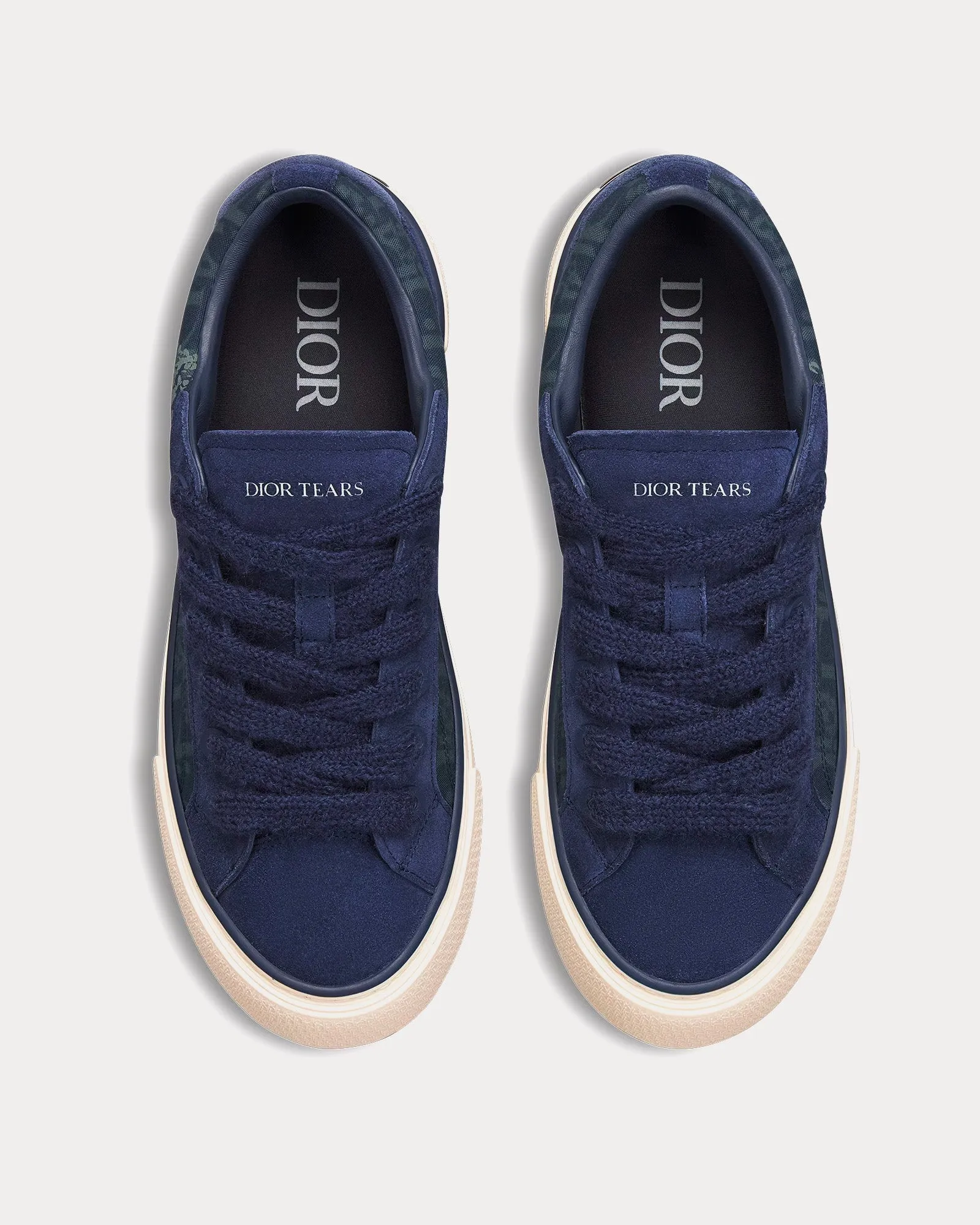 Dior Tears B33 Blue Dior Oblique Denim and Peace Sign Dior Tears and Navy Blue Suede Low Top Sneakers