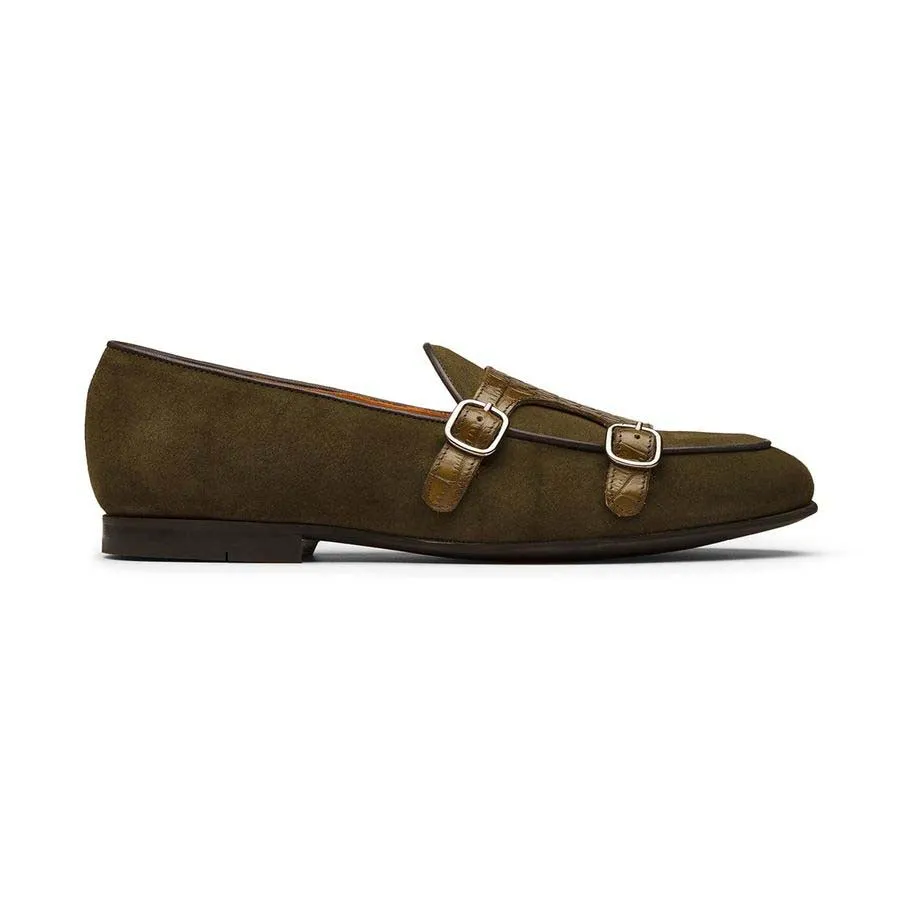 Khaki Suede Croco Monk Slipons