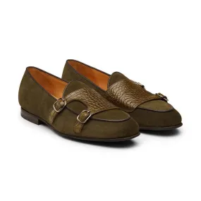 Khaki Suede Croco Monk Slipons