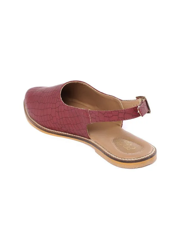 Maroon Textured V-Shape Buckled Slipons