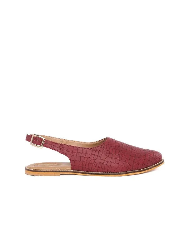 Maroon Textured V-Shape Buckled Slipons
