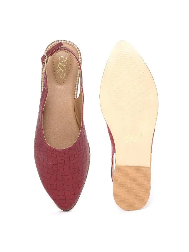Maroon Textured V-Shape Buckled Slipons