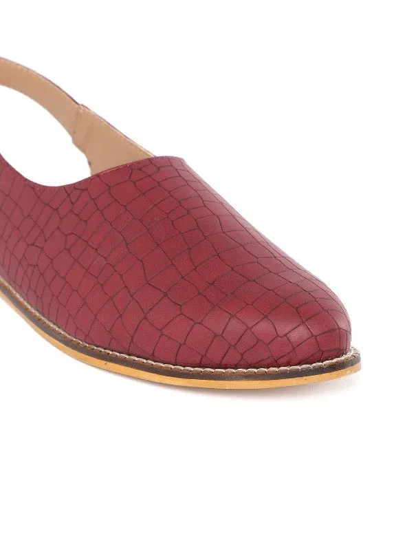 Maroon Textured V-Shape Buckled Slipons