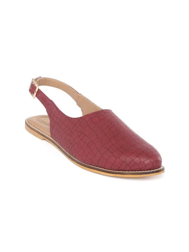 Maroon Textured V-Shape Buckled Slipons