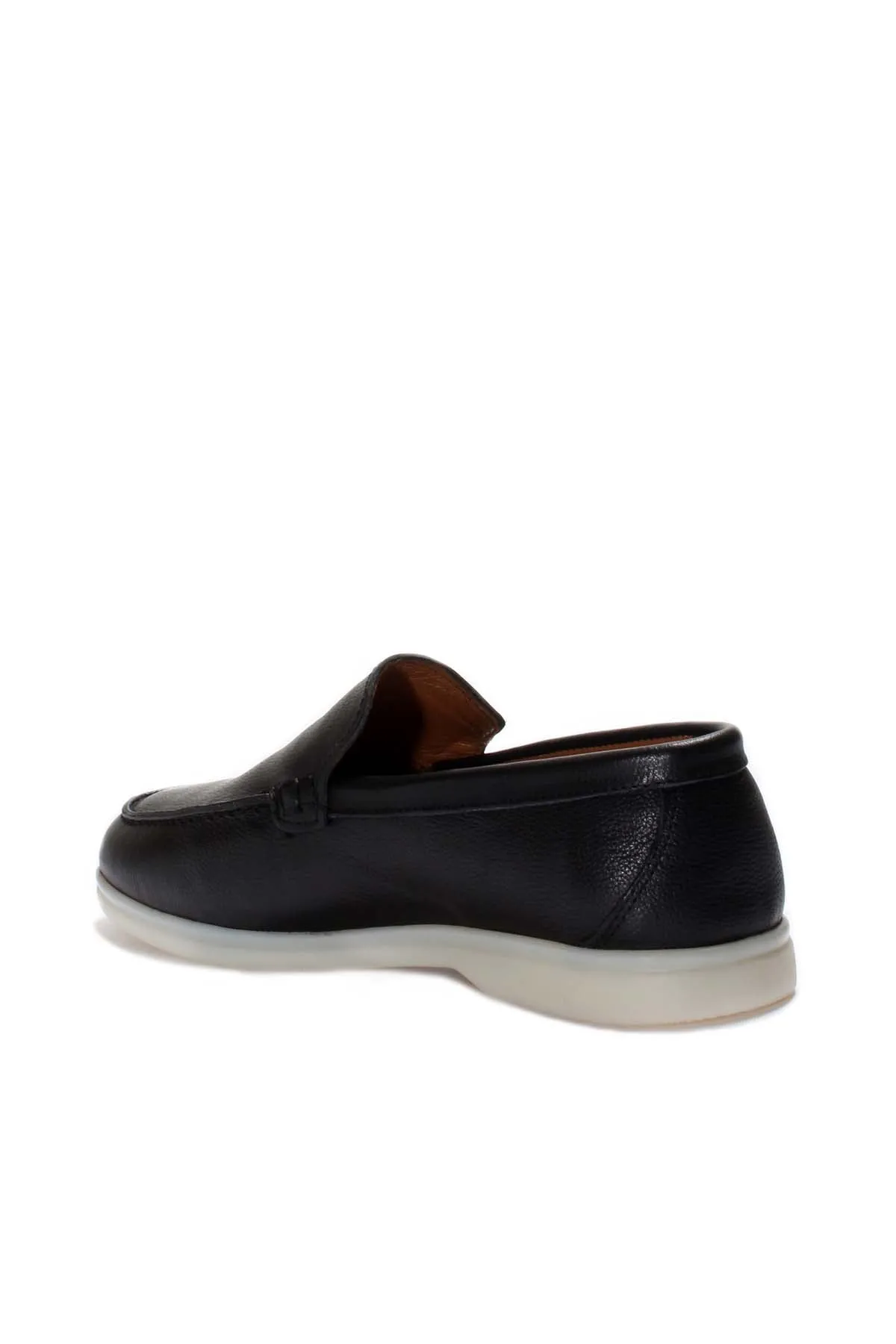 Men's Black Leather Slip-On Loafers with White Sole - Wessi