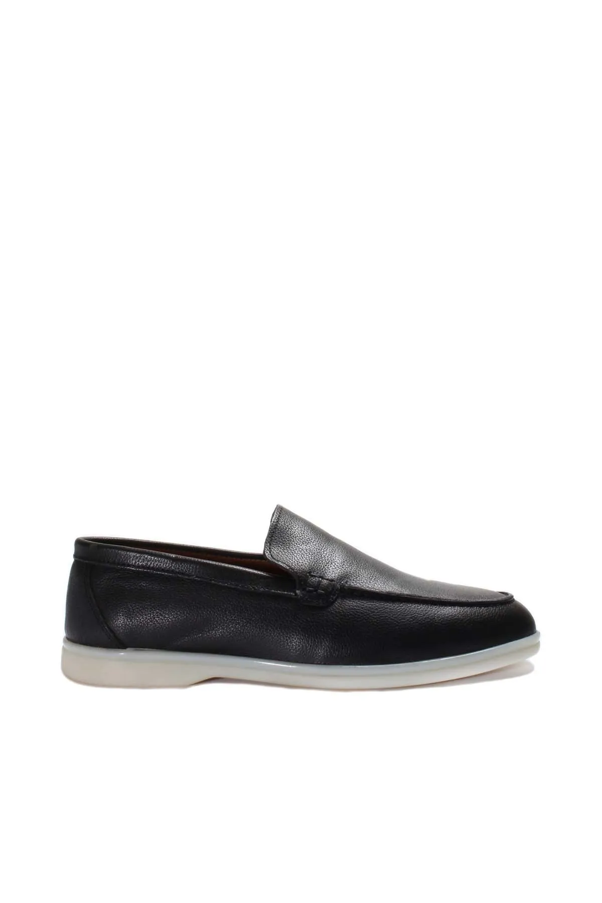 Men's Black Leather Slip-On Loafers with White Sole - Wessi