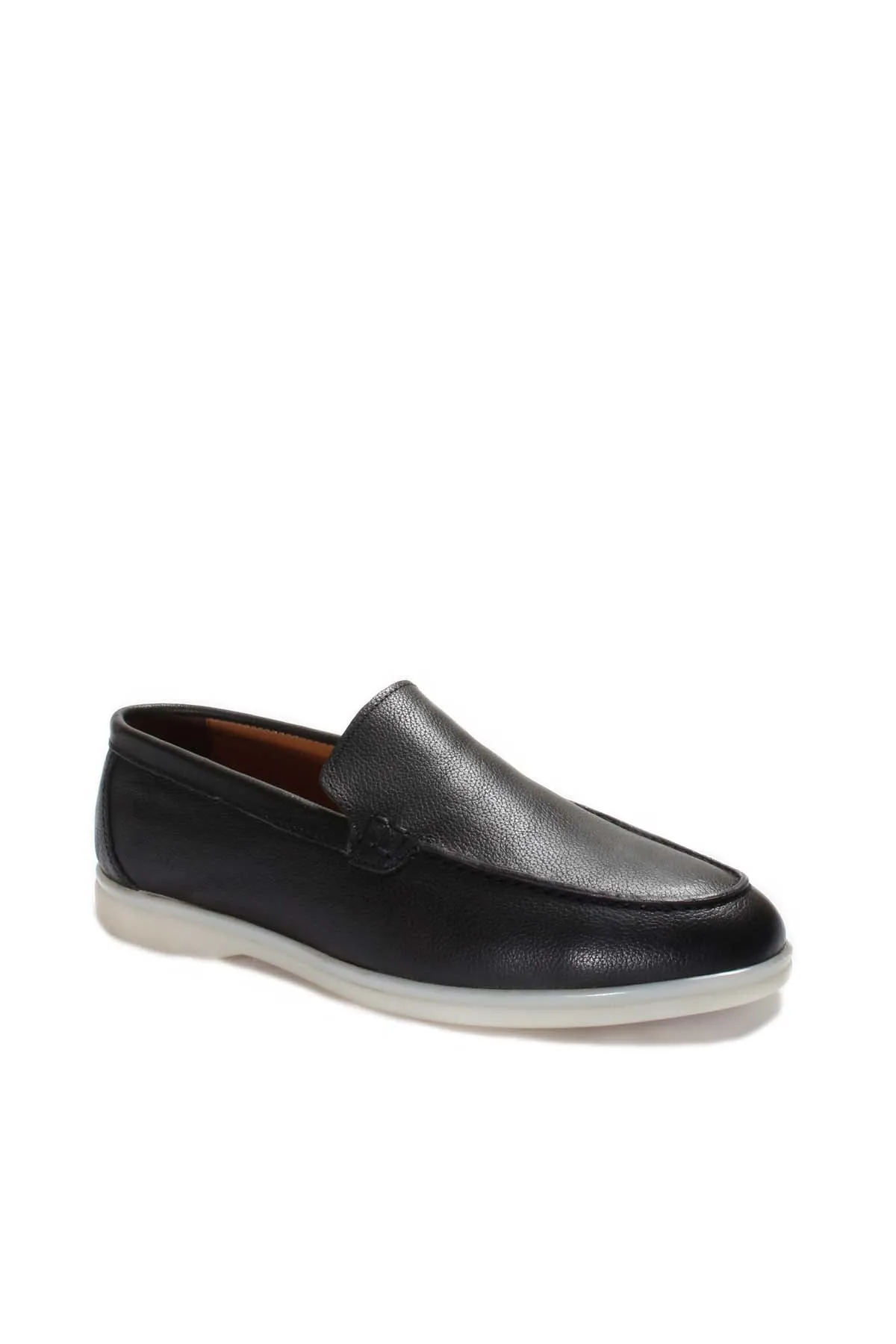 Men's Black Leather Slip-On Loafers with White Sole - Wessi