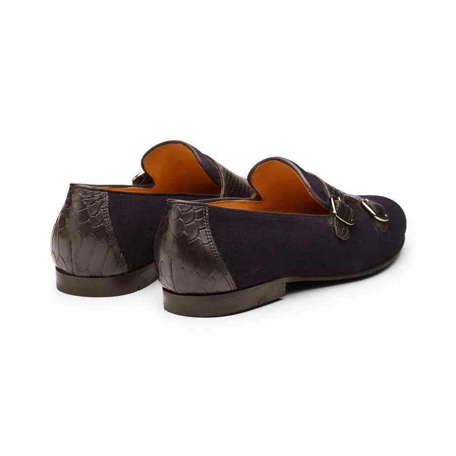 Navy Suede Black Croco Detailing Slipons