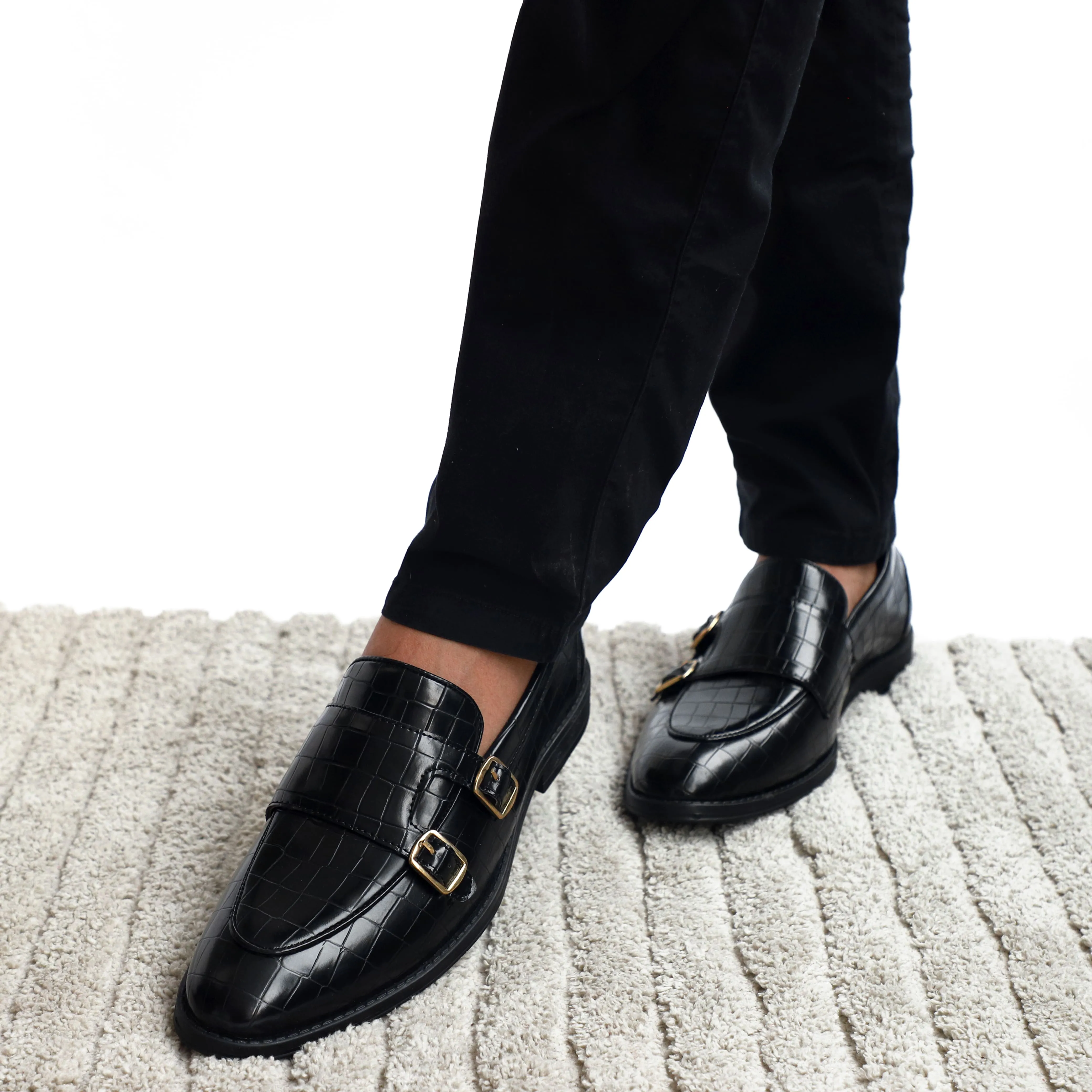 NICHE Black Crco Pattern Luxurious Double Monk Slipons