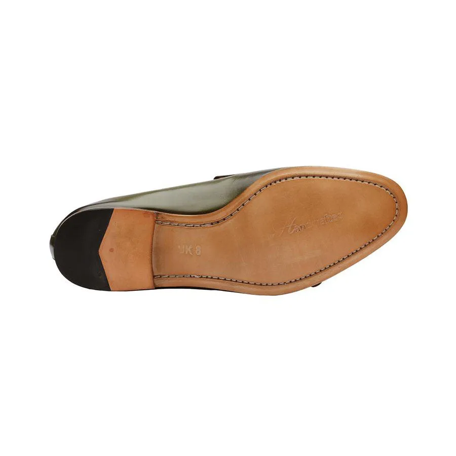 Olive Croco Monk Slipons