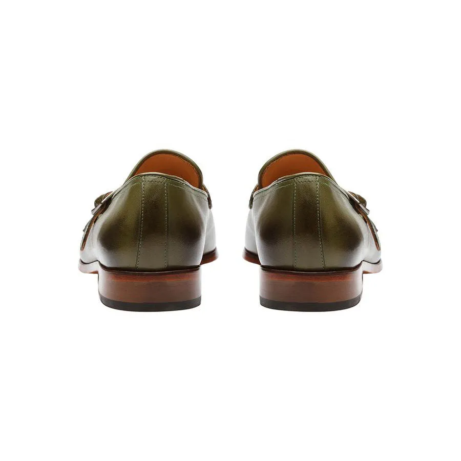 Olive Croco Monk Slipons