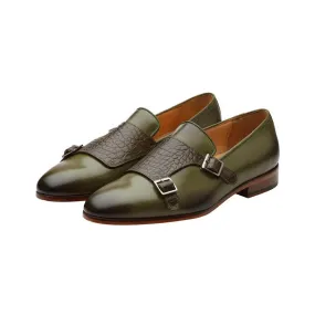 Olive Croco Monk Slipons