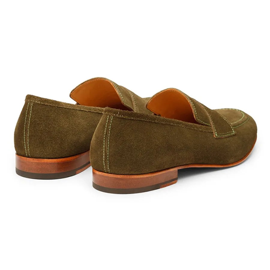 Olive Suede Penny Slipons