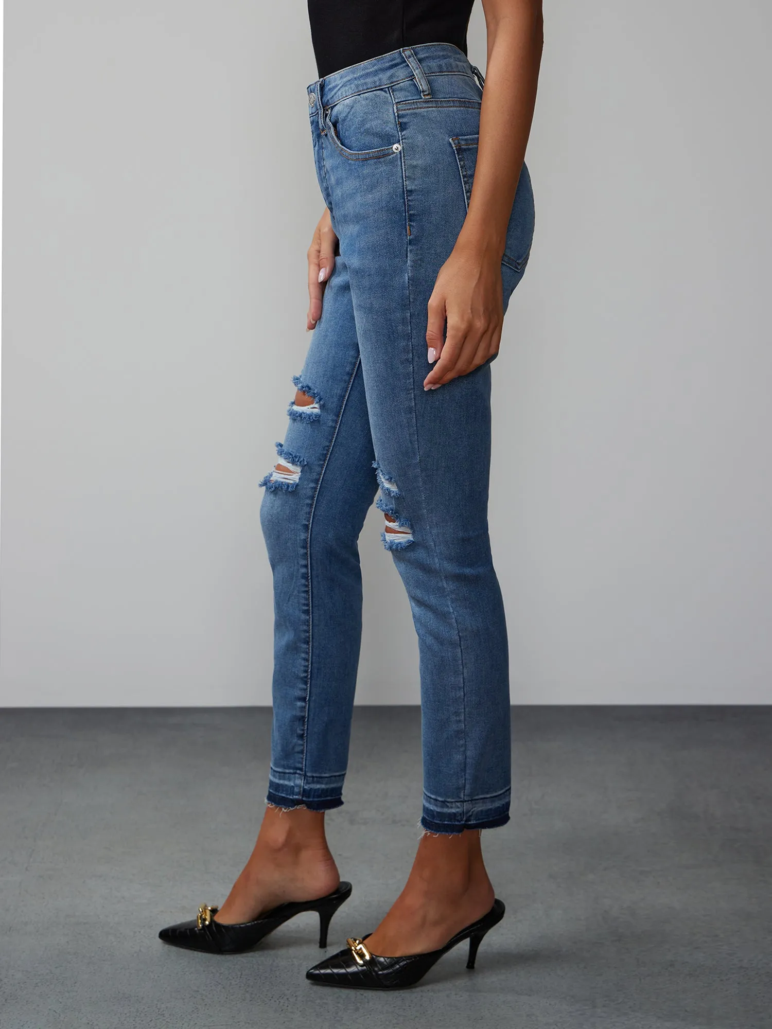 Petite Perfect Fit Distressed Skinny Ankle Jeans