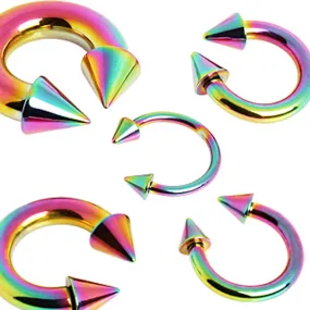 Rainbow PVD Plated 316L Surgical Steel Horseshoe with Spikes