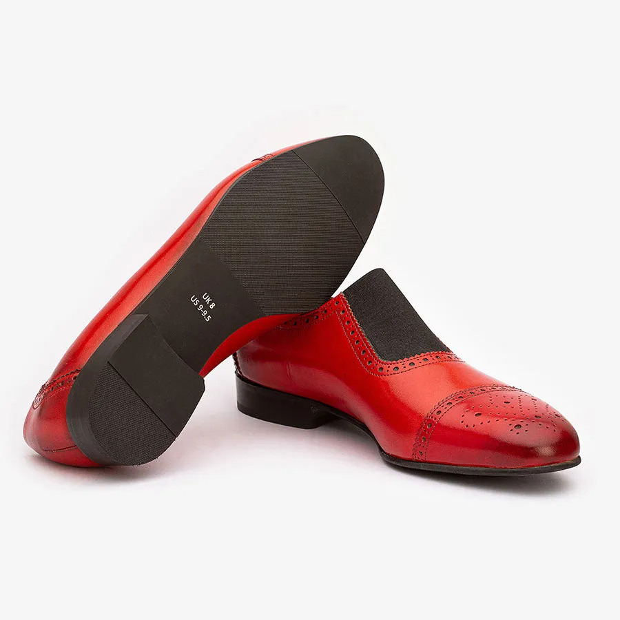 Red Elasticated Captoe Slipons
