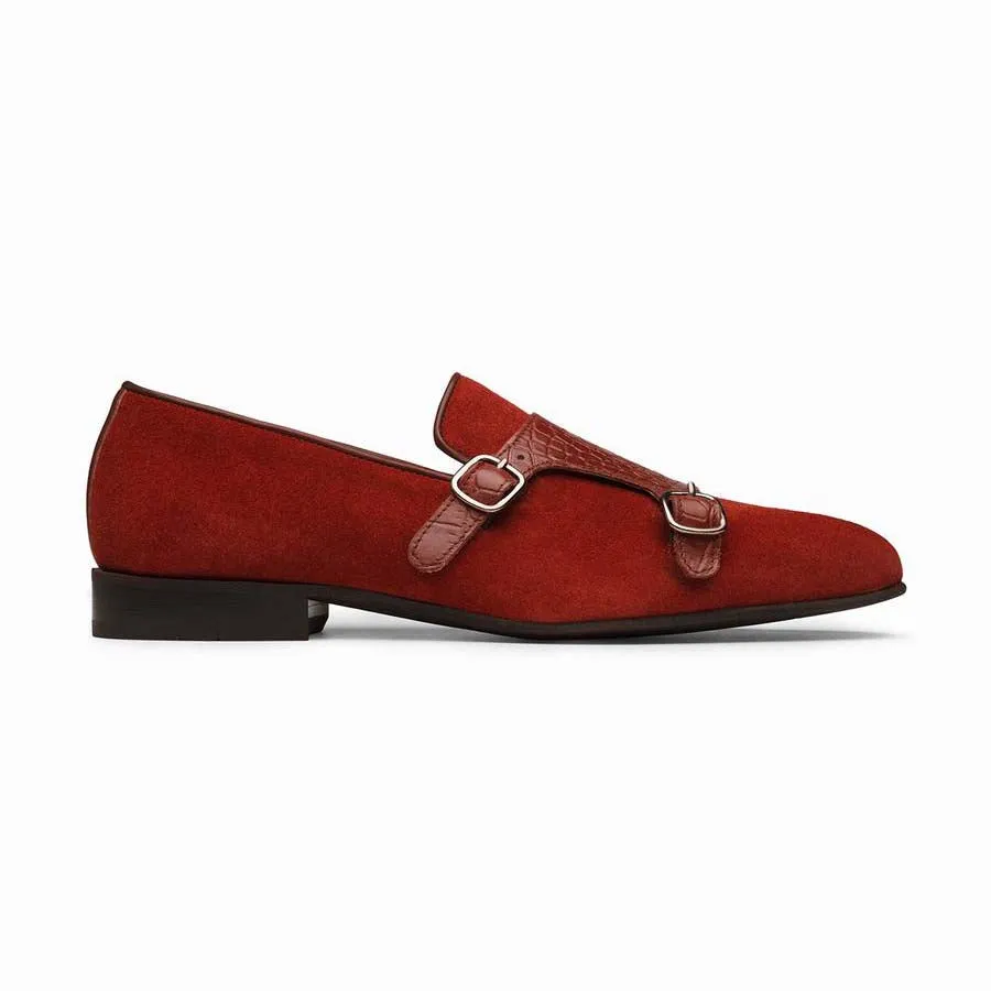 Red Suede Croco Monk Slipons