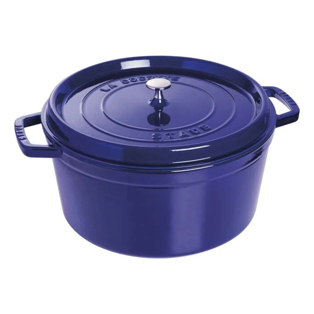 Staub 1004303 Cast Iron 9-qt Round Cocotte with Lid, Dark Blue