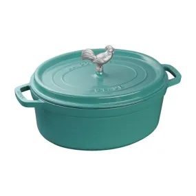 Staub 1014683 Cast Iron 5.75-qt Coq au Vin Dutch Oven with Lid, Turquoise