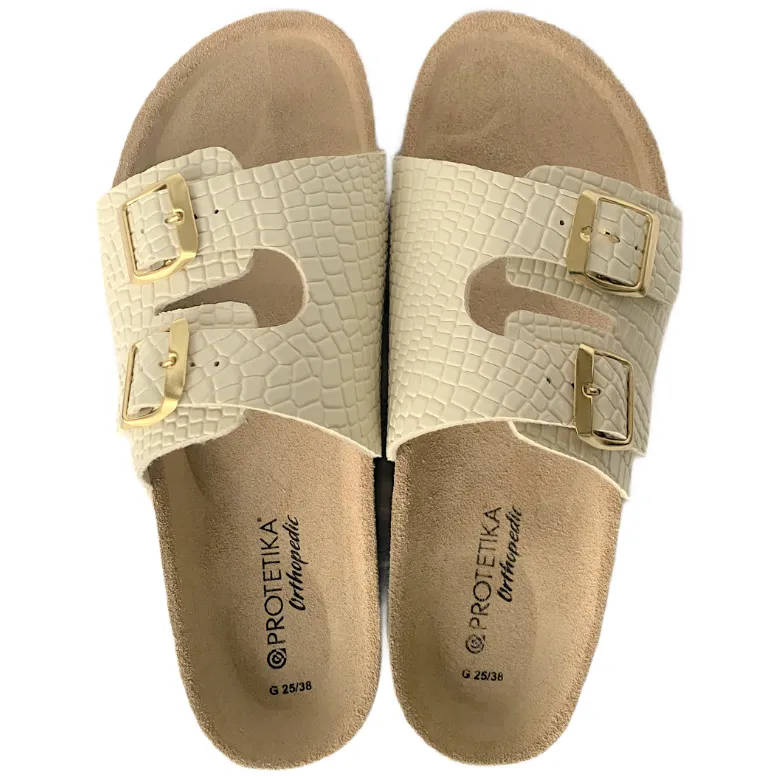 T92: colour croco cream ladies orthotic sandals