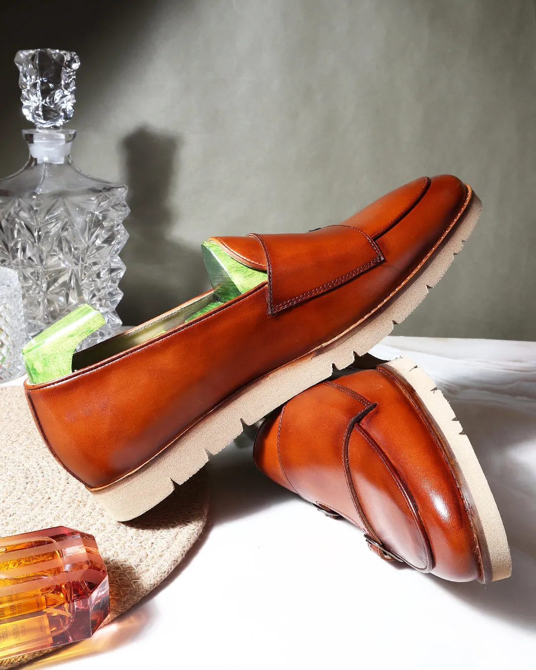 Tan Batwing Slipons With Extralightweight Sole
