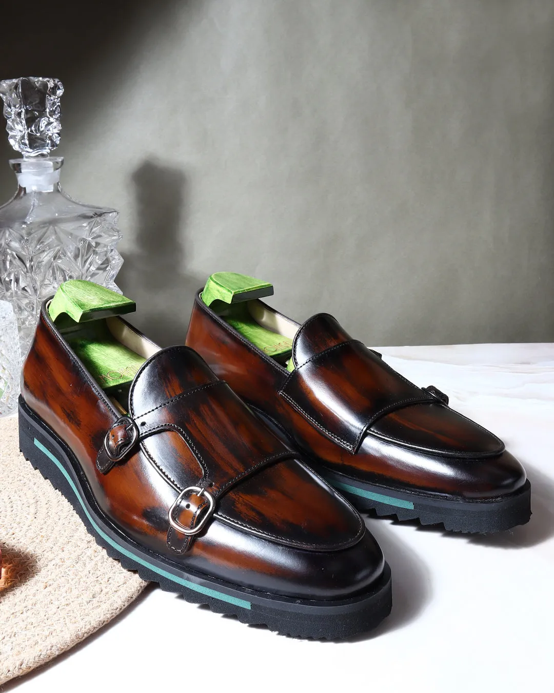 Tan Brushed Leather Batwing Slipons With Extralightweight Tooth Sole