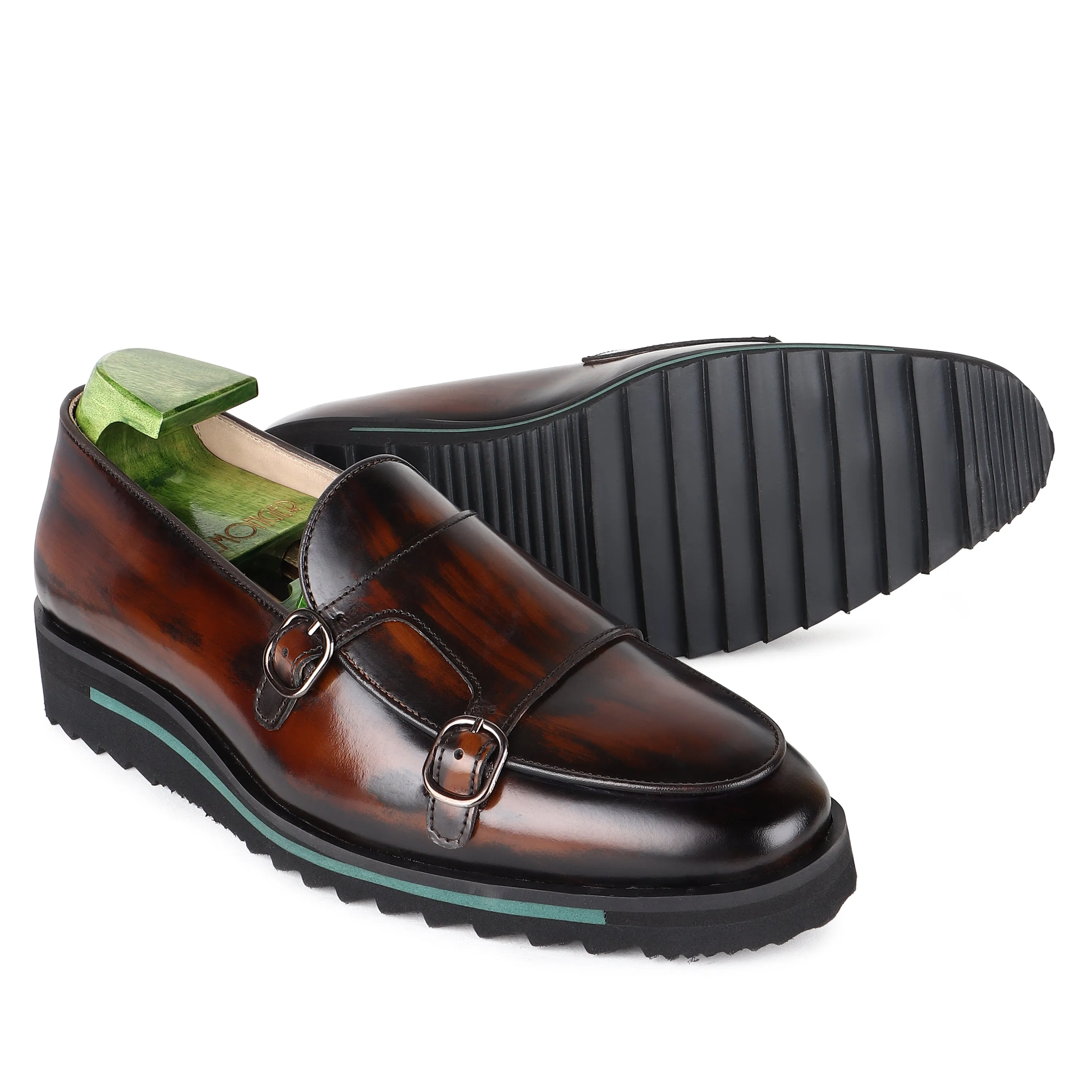 Tan Brushed Leather Batwing Slipons With Extralightweight Tooth Sole