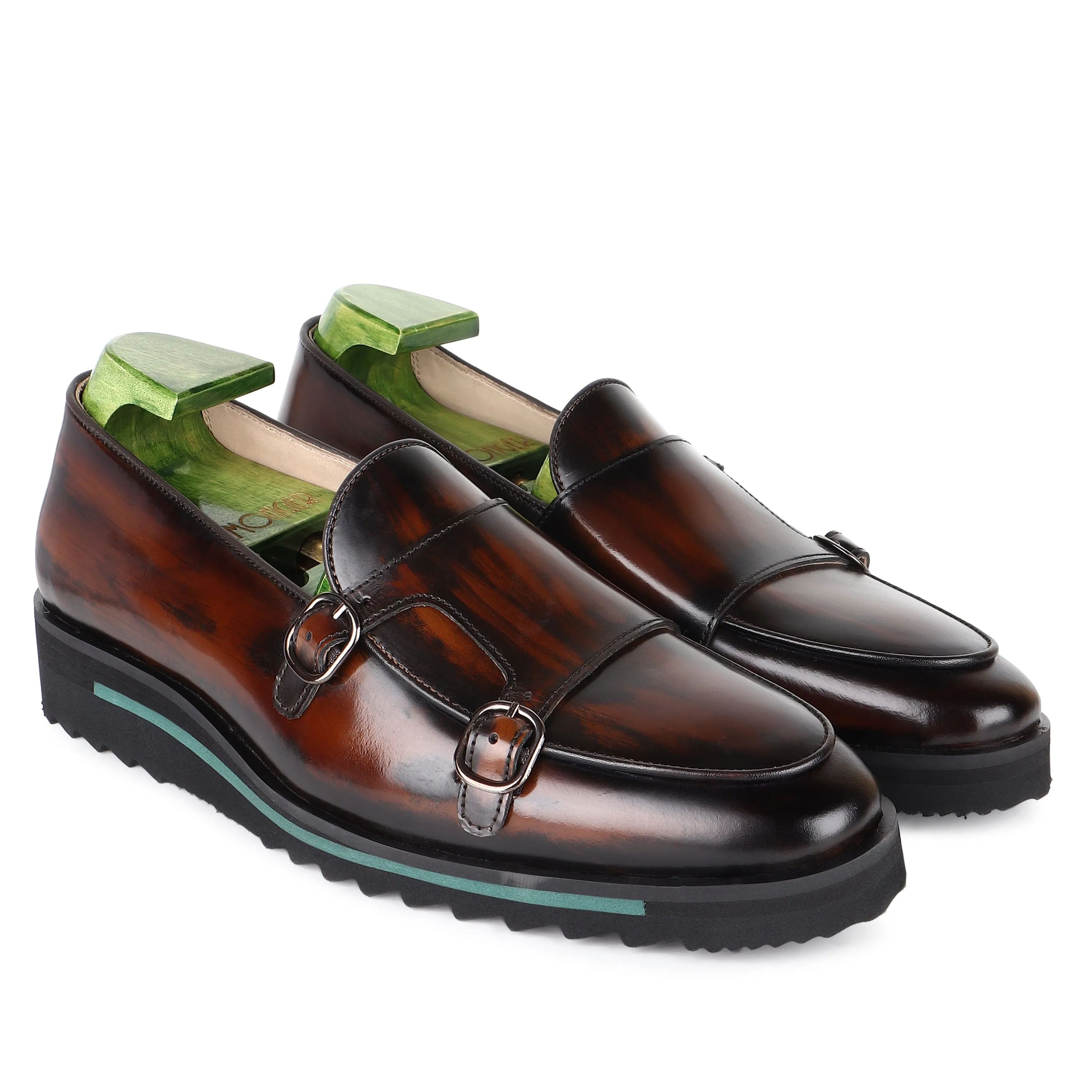 Tan Brushed Leather Batwing Slipons With Extralightweight Tooth Sole