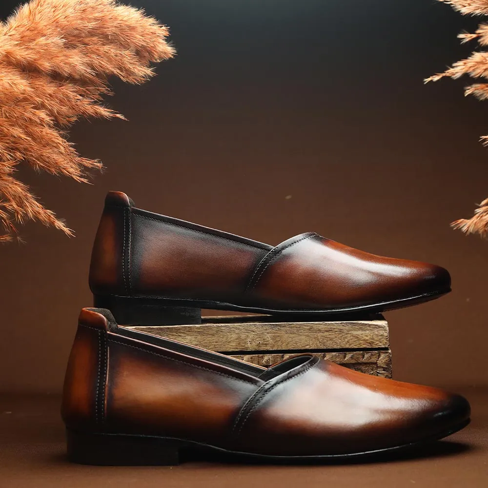Tan Handpainted Patina King Slipons
