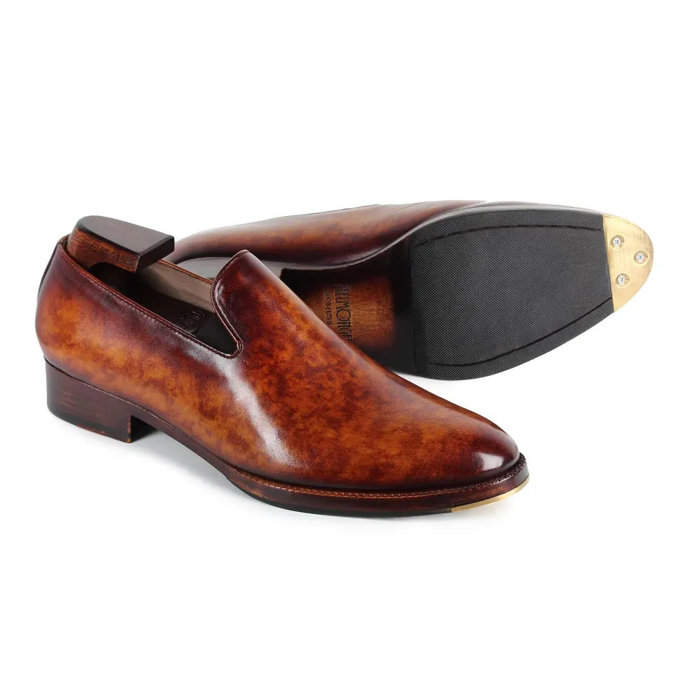 Tan Marble Patina Mirror Glossed SLipons with Metal Toe