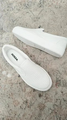 The Victoria Slip On Perforated  Platform White Sneakers